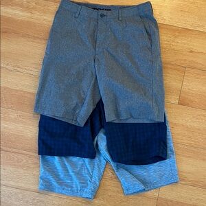 PGA GOLF Men's Gray and Navy Flat Front Shorts- lot of three